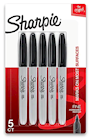 PERMANENT MARKERS, SHARPIE, FINE TIP, BLACK, 5/CT THUMBNAIL